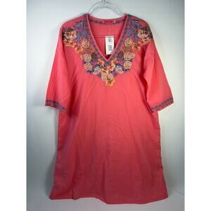 Johnny Was KALEA Coral Pink Floral Embroidered Mini Dress Size Medium NEW